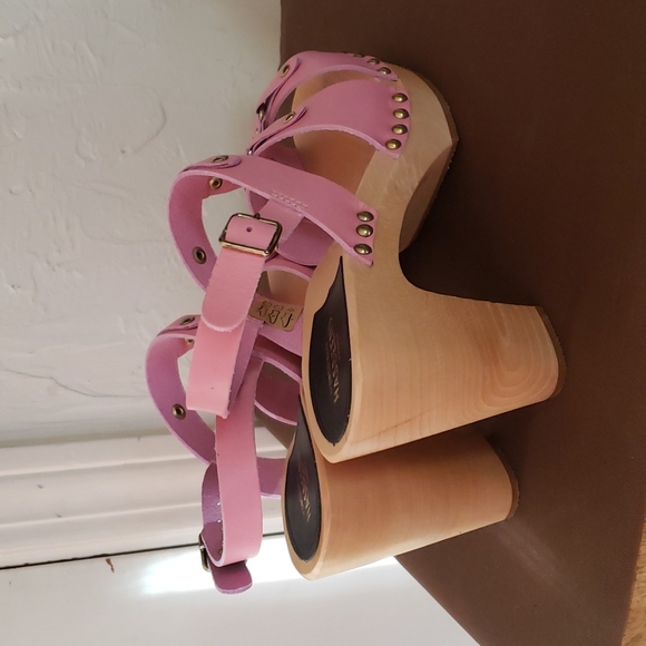 Swedish Hasbeens pink Brassy leather clog sandals 7.5 - Picture 4 of 8
